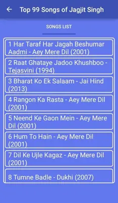 Top 99 Songs of Jagjit Singh android App screenshot 6